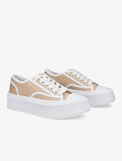 Tennis en tissu à semelle plateforme - Beige - 4