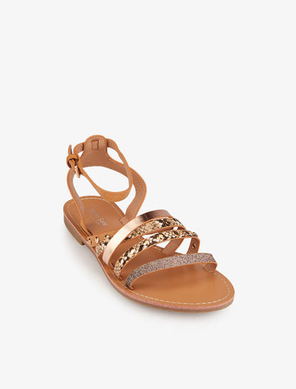 Nu-pieds multi brides stylisées - Camel - 1