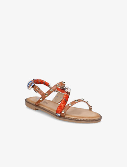 Nu-pieds à clous et foulard - Camel - 2
