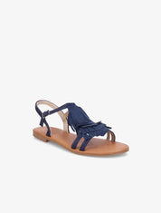 Nu-pieds en suédine et à franges - Marine - 1