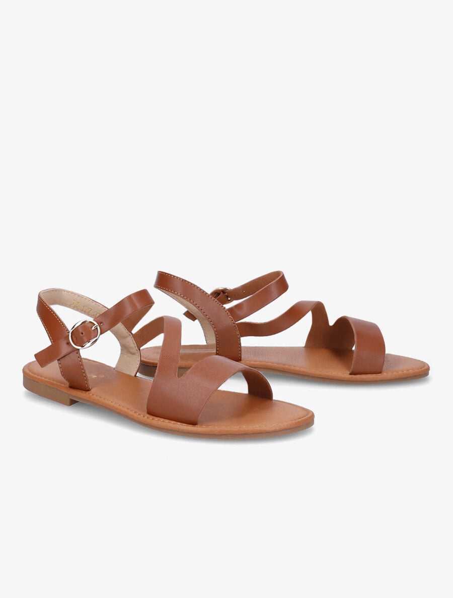 Nu-pieds à lanières asymétriques - Camel - 5