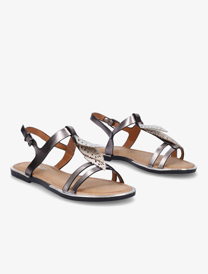 Nu-pieds métallisés à feuilles - Noir - 4