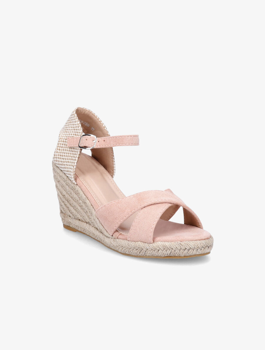 Sandales compensées en suédine à contrefort en damier - Rose - 2