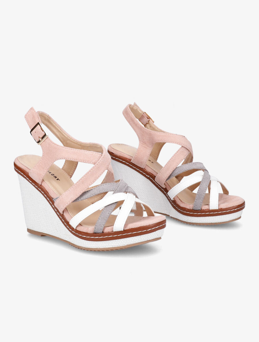 Sandales compensées à brides entrelacées - Rose - 4