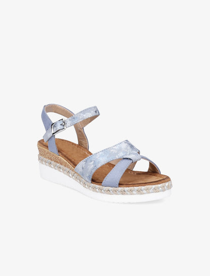 Sandales compensées à bride effet python irisé - Bleu - 2