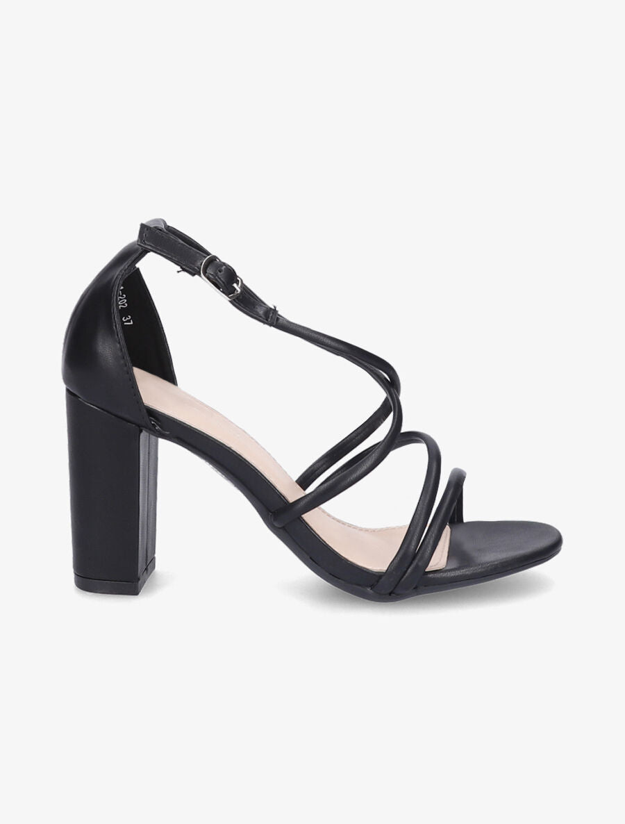 Sandales en simili à brides et ganses fines - Noir - 1