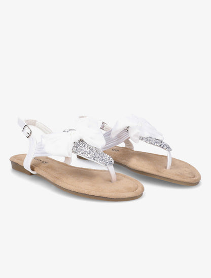 Nu-pieds à noeud et à strass - Blanc - 4