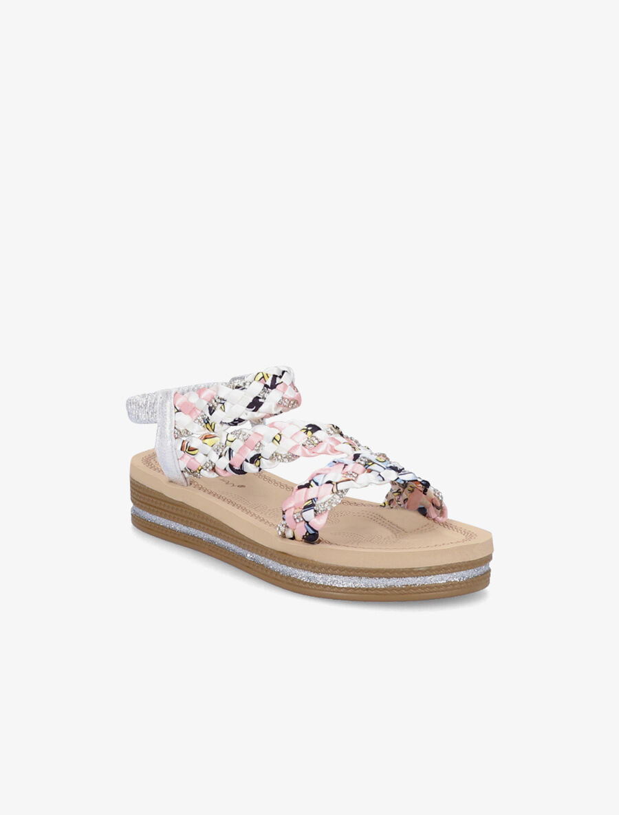 Nu-pieds tressés à strass et paillettes - Argent - 1