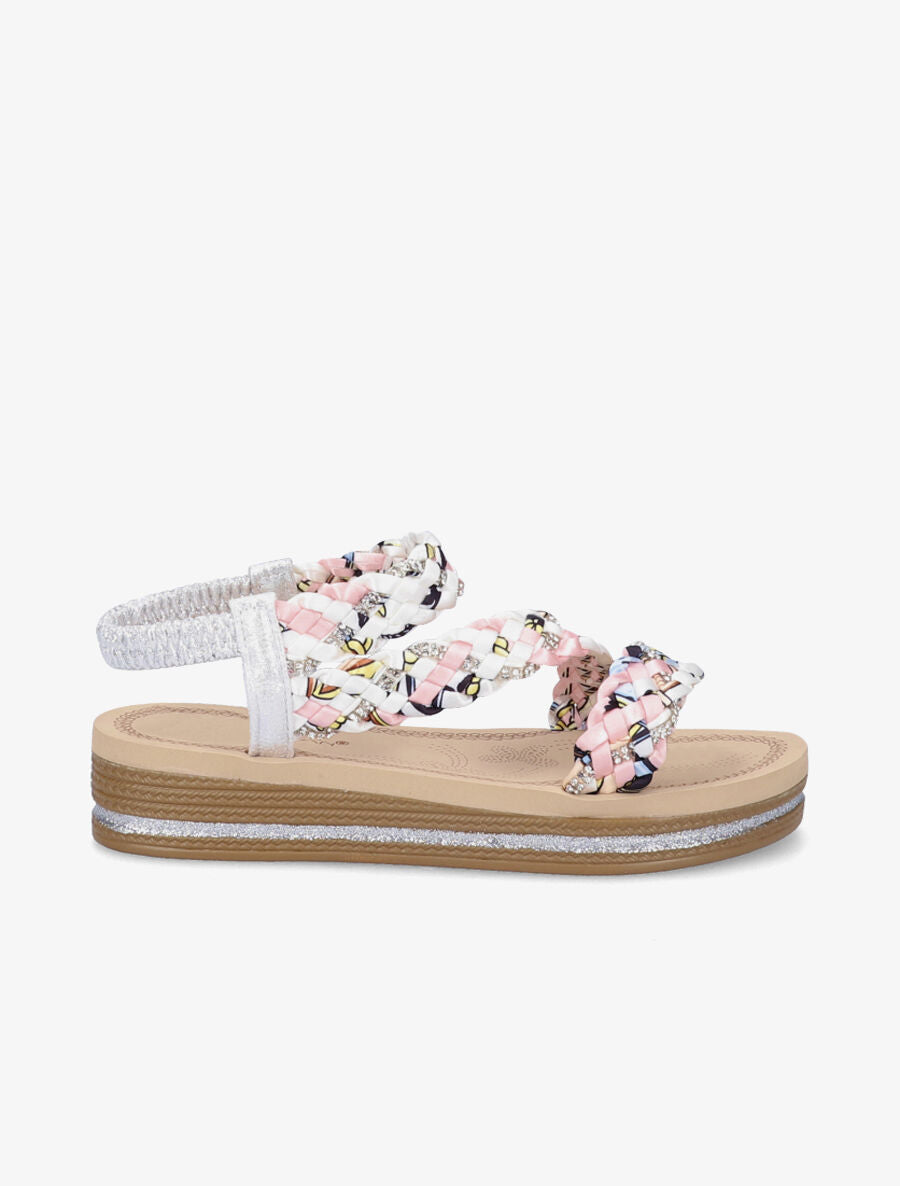 Nu-pieds tressés à strass et paillettes - Argent - 2