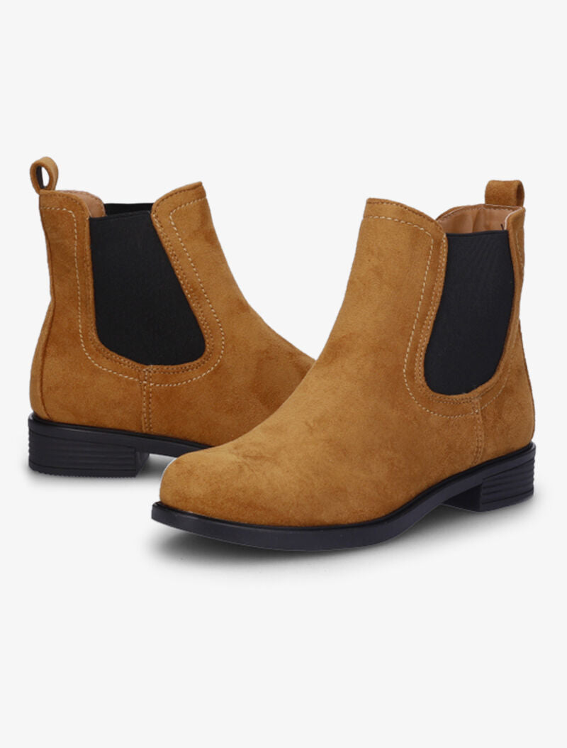 Bottines en suédine à chevilles élastiquées - Camel - 4