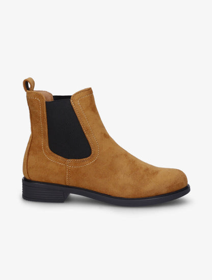 Bottines en suédine à chevilles élastiquées - Camel - 1