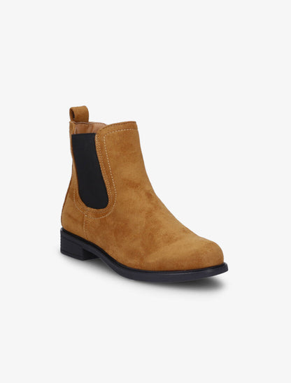 Bottines en suédine à chevilles élastiquées - Camel - 2