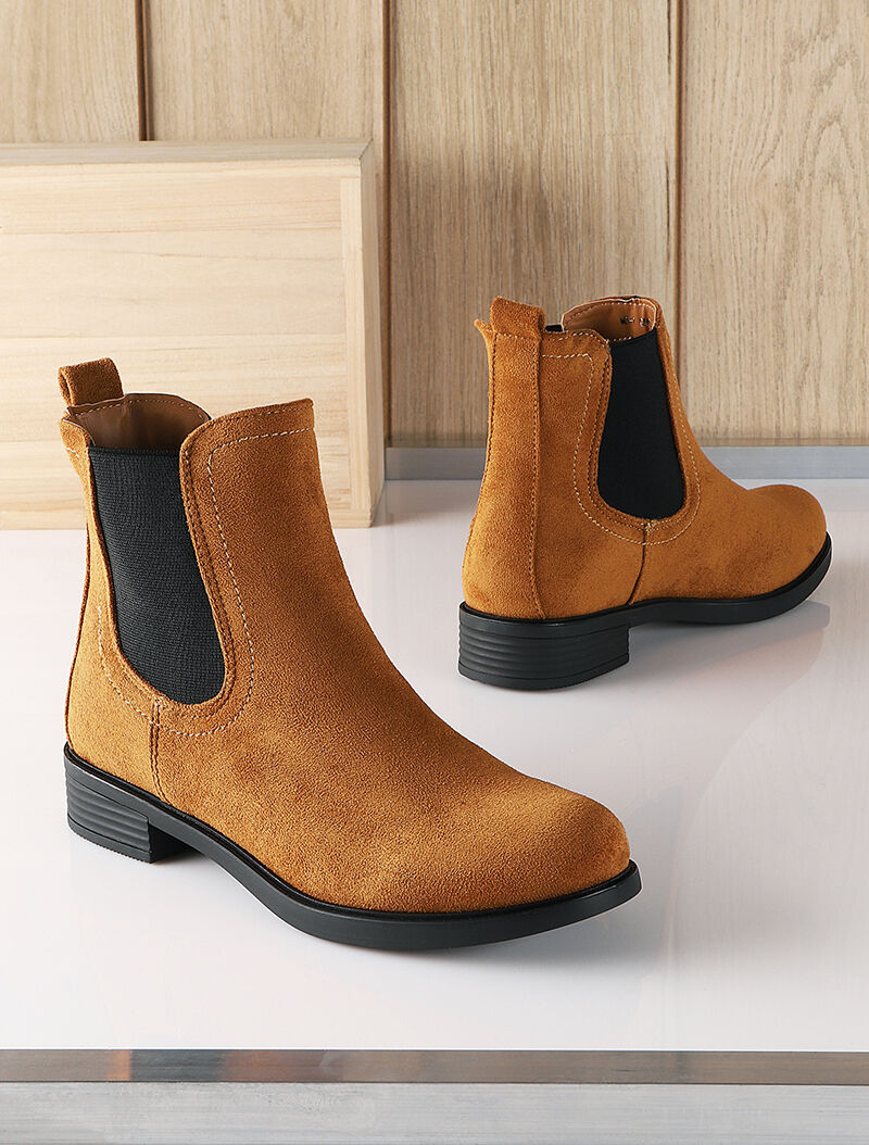 Bottines en suédine à chevilles élastiquées - Camel - 5