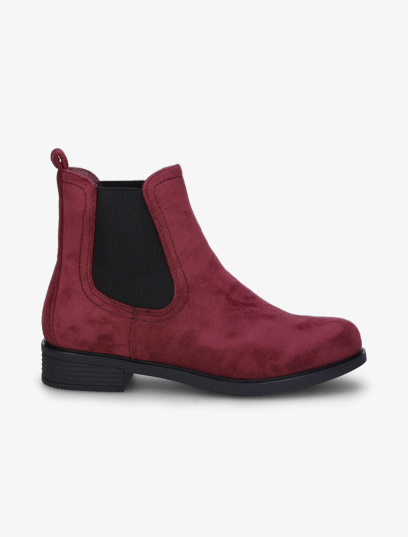 Bottines en suédine à chevilles élastiquées - Bordeaux - 1