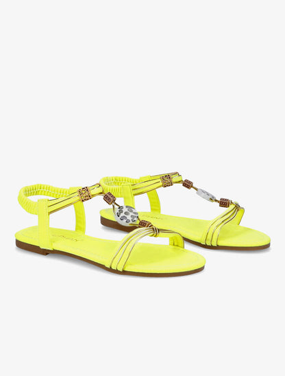 Nu-pieds à perles et liserés dorés - Jaune fluo - 4