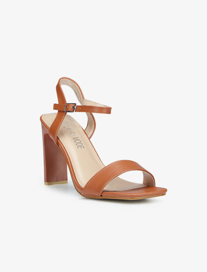 Sandales unies à talon entonnoir - Camel - 2