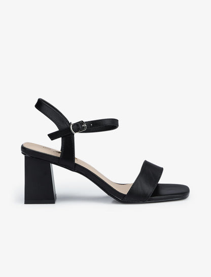 Sandales unies à talon carré - Noir - 1