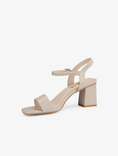 Sandales unies à talon carré - Beige - 3