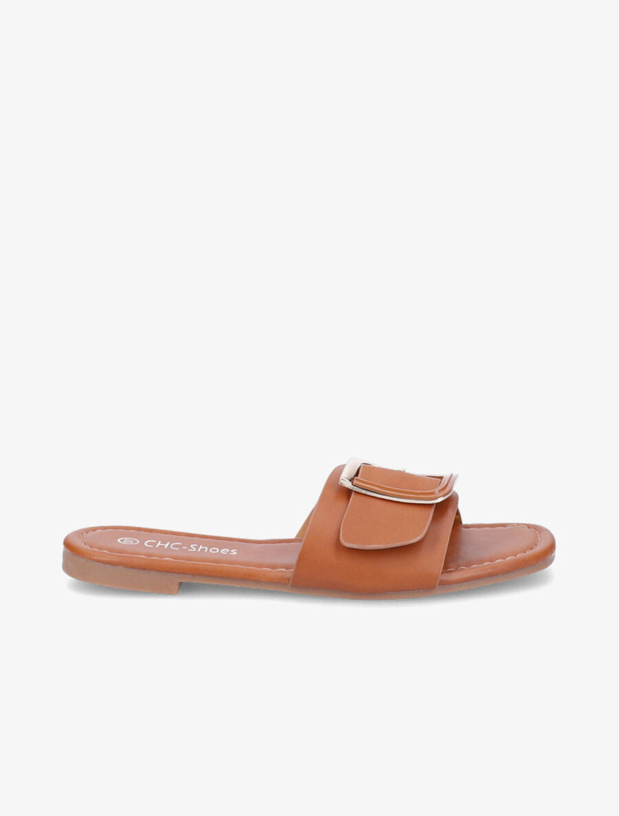 Mules plates à boucle carrée - Camel - 5