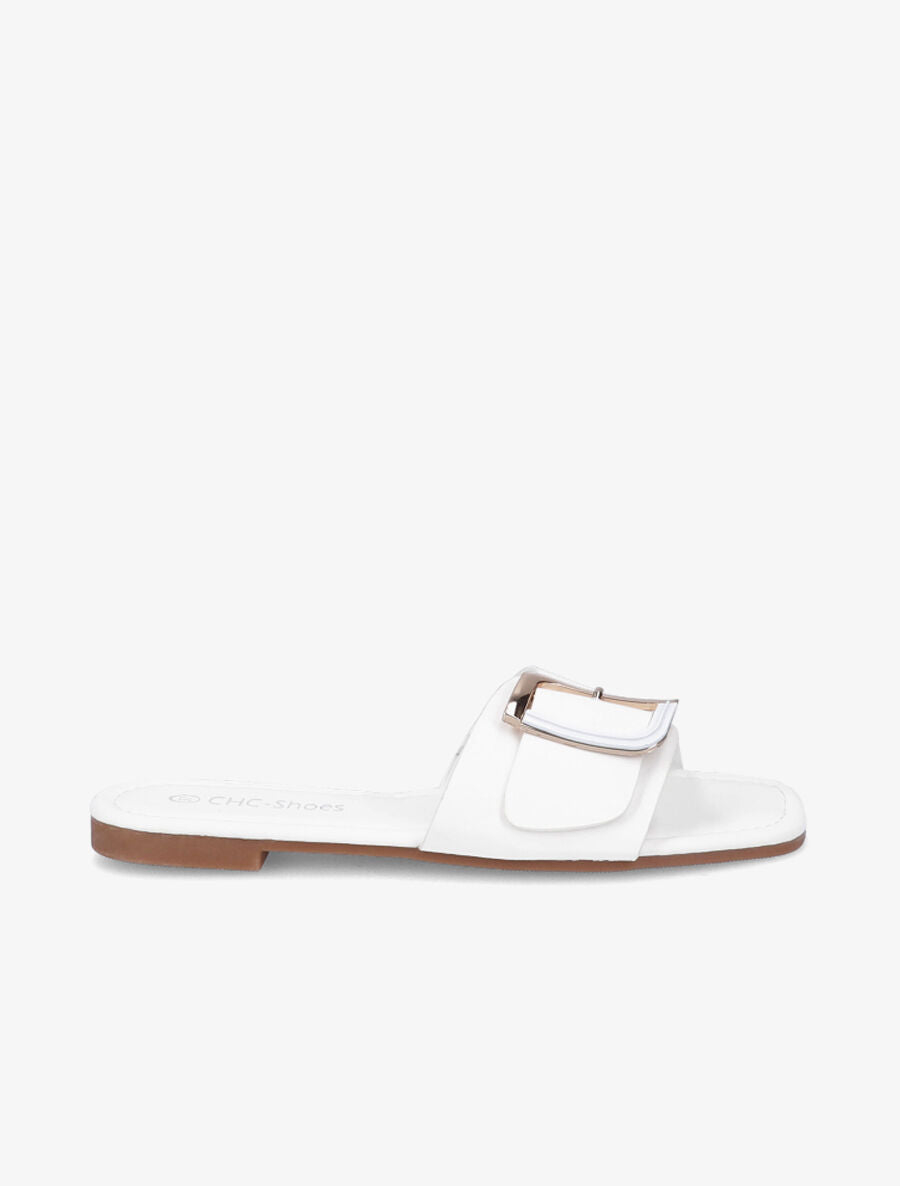 Mules plates à boucle carrée - Blanc - 5