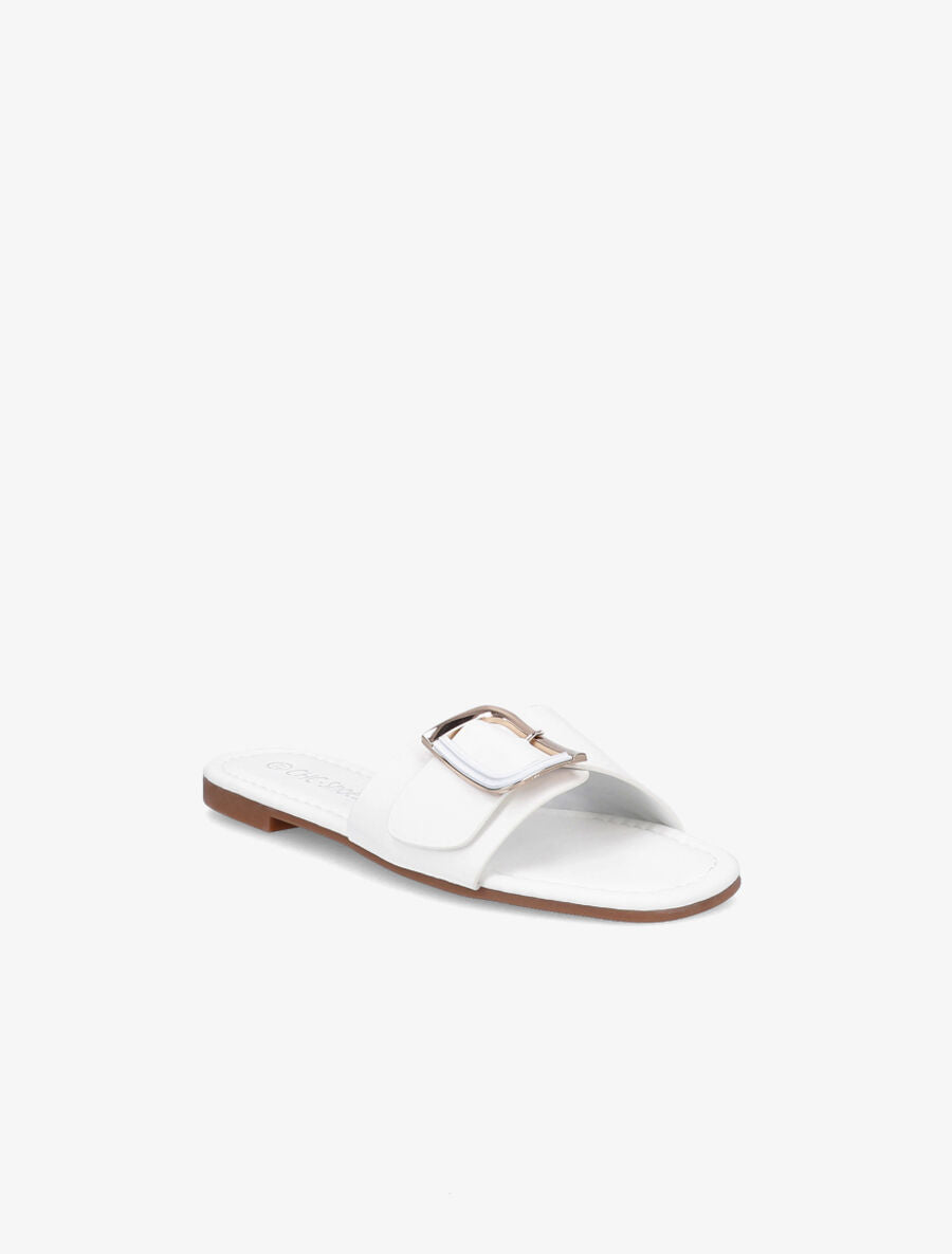 Mules plates à boucle carrée - Blanc - 2
