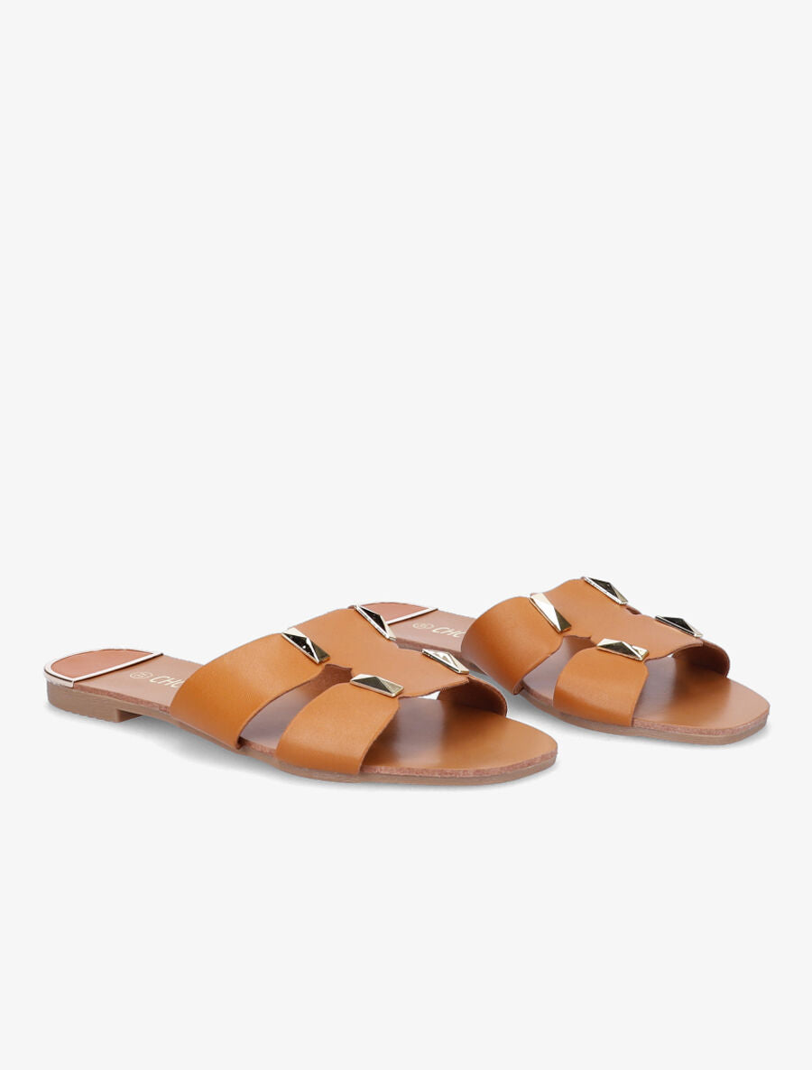 Claquettes à empiècement doré - Camel - 4