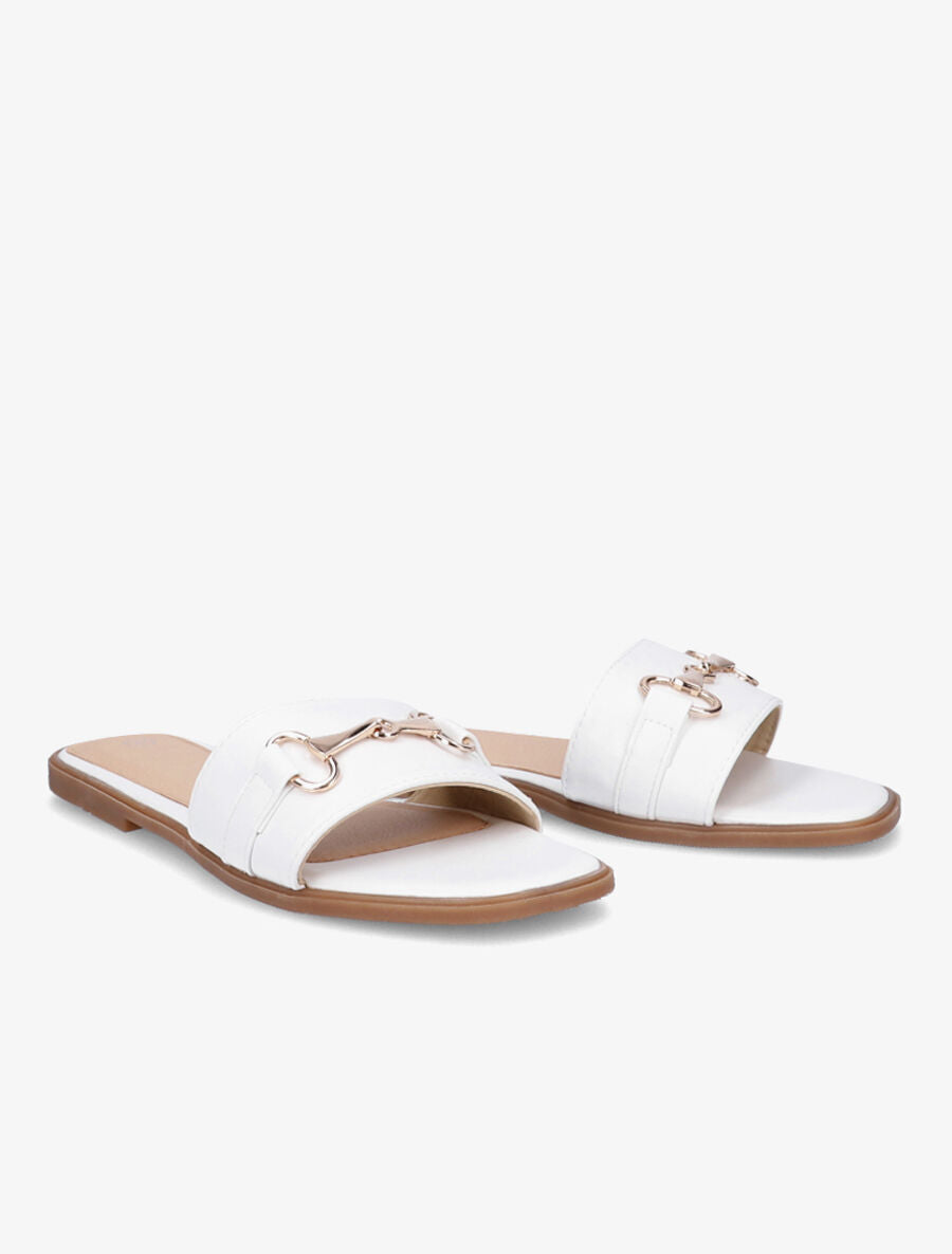 Mules plates à boucle métallique - Blanc - 4