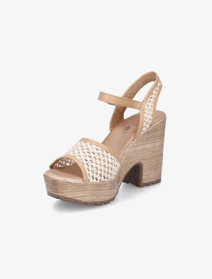Sandales compensées en raphia tressé - Beige - 3