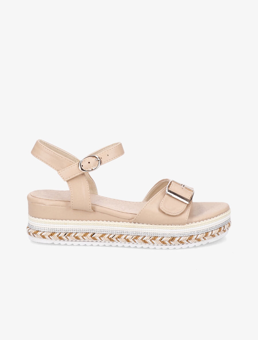 Sandales à talon compensé tressé - Beige - 5