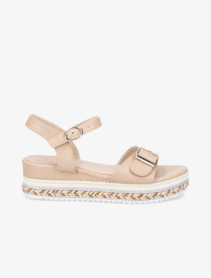 Sandales à talon compensé tressé - Beige - 5