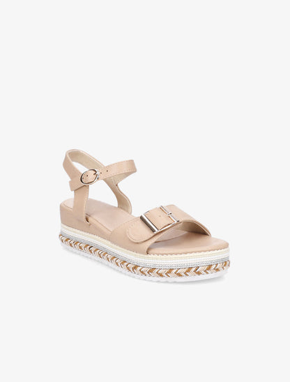 Sandales à talon compensé tressé - Beige - 2