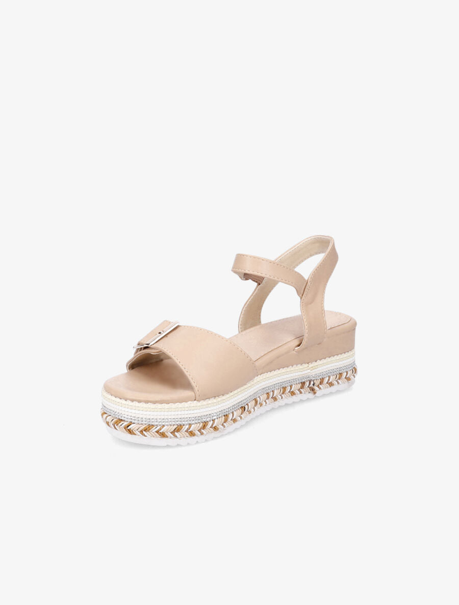 Sandales à talon compensé tressé - Beige - 3