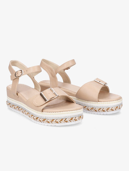 Sandales à talon compensé tressé - Beige - 4