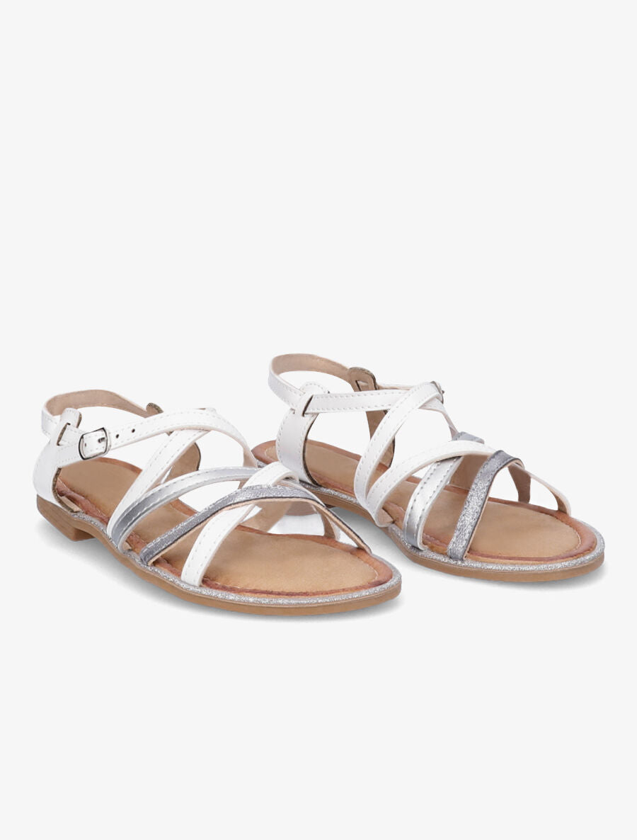 Nu-pieds en simili à ganses entrelacées irisées - Blanc - 4