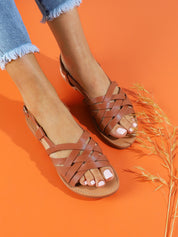 Nu-pieds à ganses entrecroisées - Camel - 1