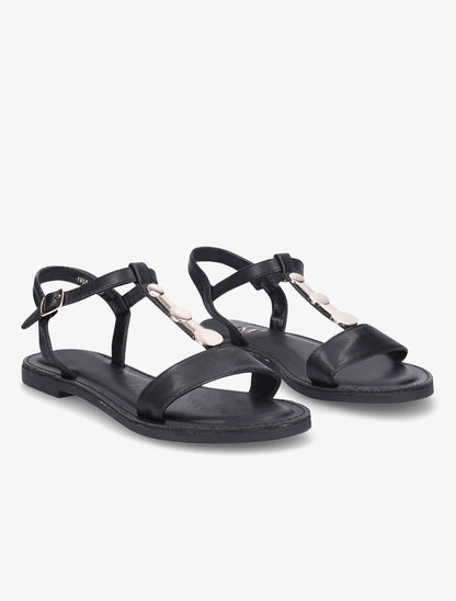Nu-pieds à bride en T à empiècement métallique - Noir - 5