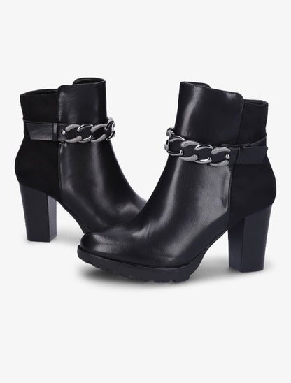 Bottines fourrées bi-matière à sangle à détail chaîne - Noir - 4