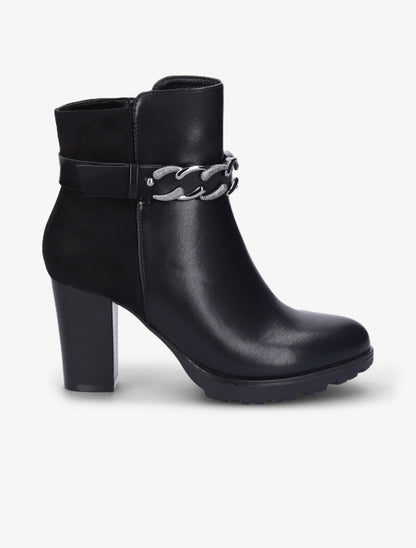 Bottines fourrées bi-matière à sangle à détail chaîne - Noir - 1
