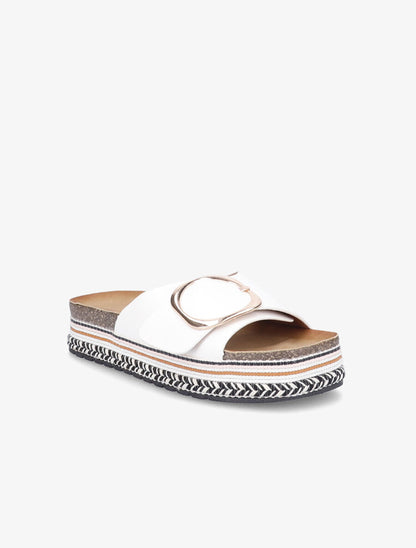 Claquettes à boucle et semelle stylisée - Blanc - 2