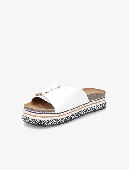 Claquettes à boucle et semelle stylisée - Blanc - 3