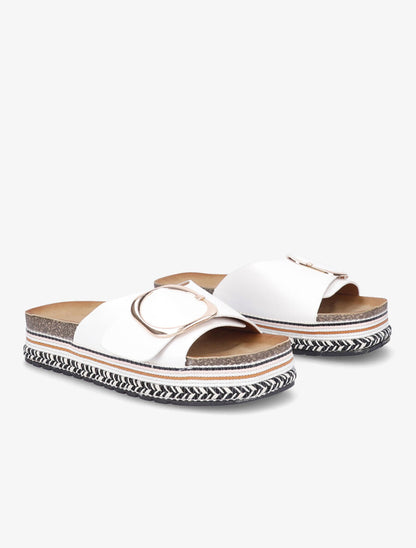 Claquettes à boucle et semelle stylisée - Blanc - 4