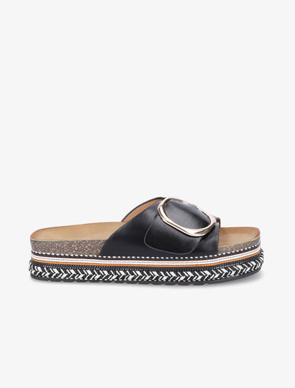 Claquettes à boucle et semelle stylisée - Noir - 1