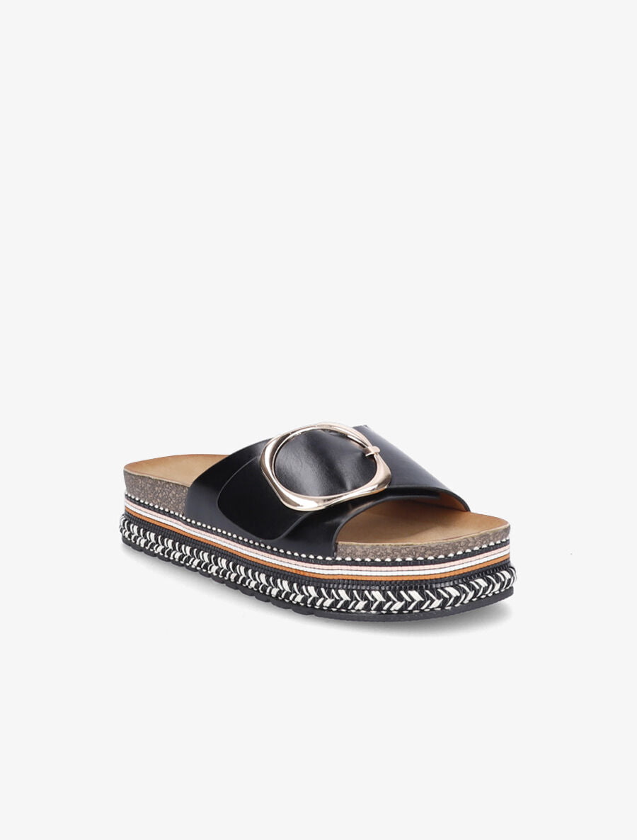 Claquettes à boucle et semelle stylisée - Noir - 2