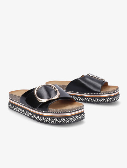 Claquettes à boucle et semelle stylisée - Noir - 4