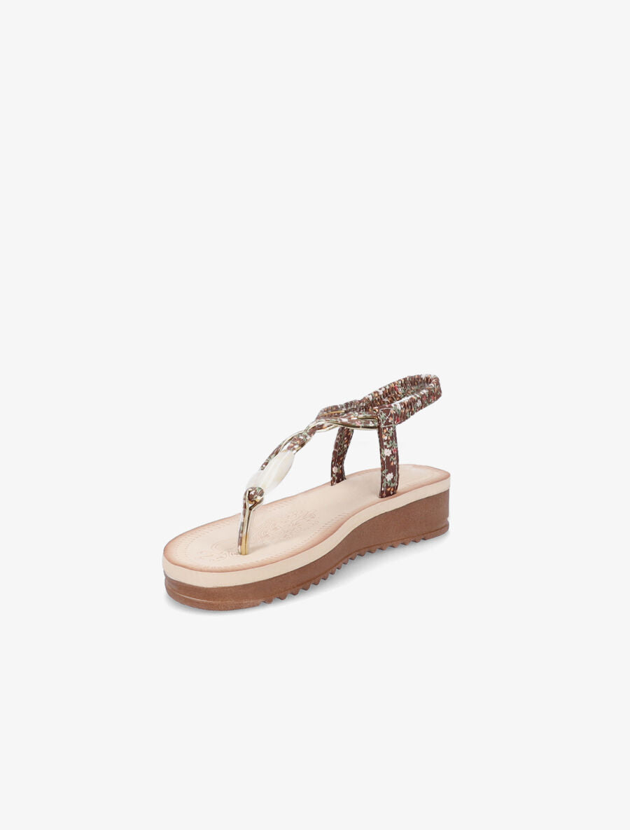 Nu-pieds imprimés à empiècement perle effet ivoire - Marron - 3