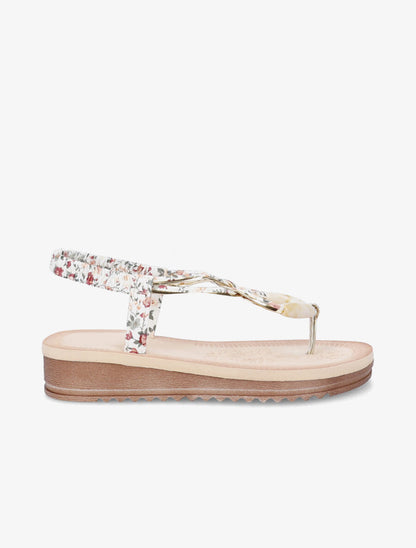 Nu-pieds imprimés à empiècement perle effet ivoire - Blanc - 1