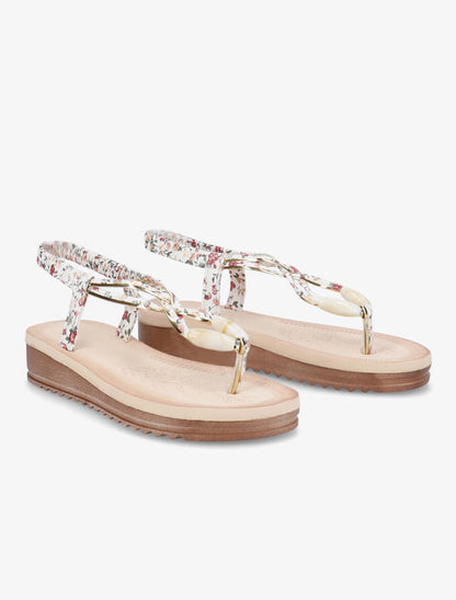 Nu-pieds imprimés à empiècement perle effet ivoire - Blanc - 4