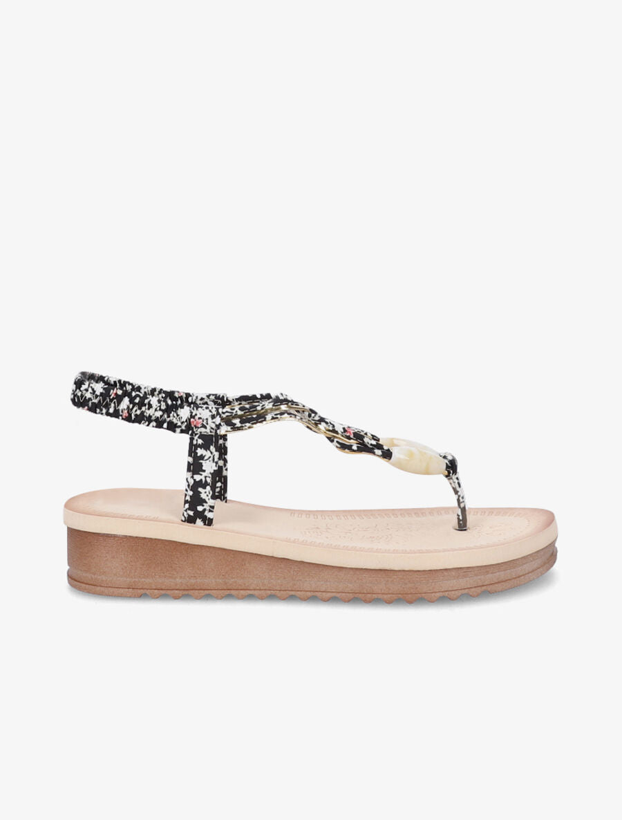 Nu-pieds imprimés à empiècement perle effet ivoire - Noir - 1