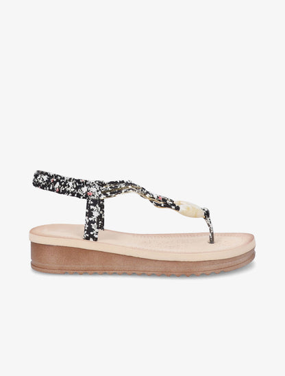 Nu-pieds imprimés à empiècement perle effet ivoire - Noir - 1