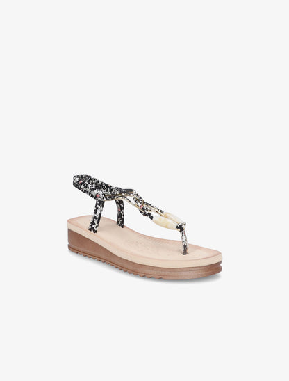 Nu-pieds imprimés à empiècement perle effet ivoire - Noir - 2